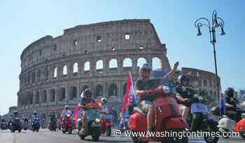 Thousands of Vespas swarm Rome's historic center to mark iconic scooter's 80th anniversary