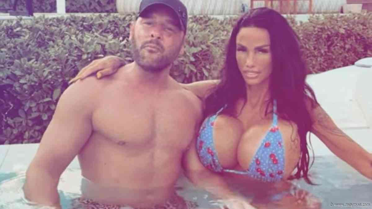Bikini-clad Katie Price drapes herself over Lee Andrews and brands them Britain's 'most hated people' - after husband was accused of scamming 'vulnerable woman' out of £5k