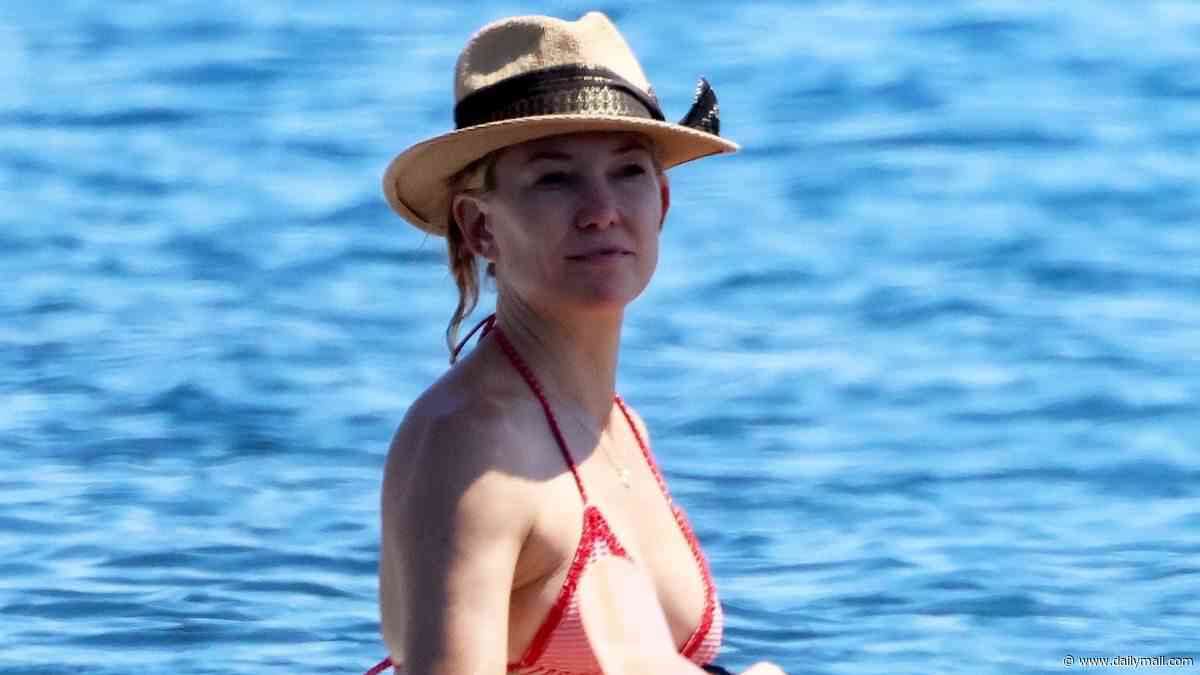 Kate Hudson, 47, sizzles in skimpy bikini as she shows off pert derriere during Greece getaway with fiancé Danny Fujikawa