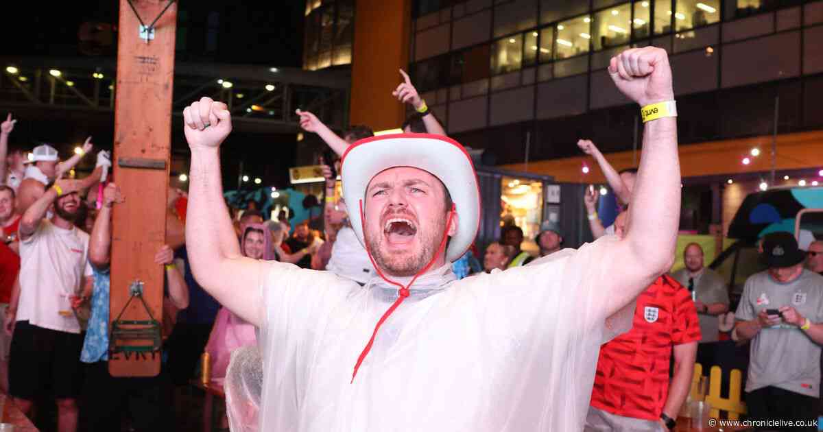 Huge celebrations from England fans at Newcastle fanzone after two quick goals against Panama at World Cup