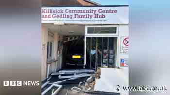 Crash leaves vehicle wedged inside community centre