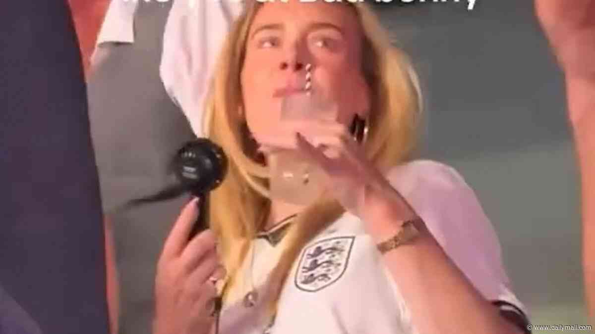 Adele shows off her dance moves in an England shirt as she joins Maya Jama and in the star-studded crowd at Bad Bunny's history-making London gig
