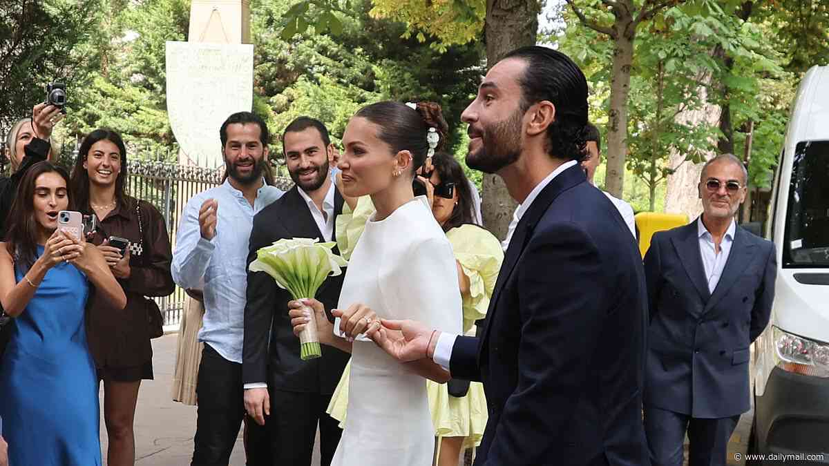 'Most beautiful girl in the world' Thylane Blondeau is married: Model stuns as she ties the knot with French DJ Ben Attal in Paris three months after getting engaged