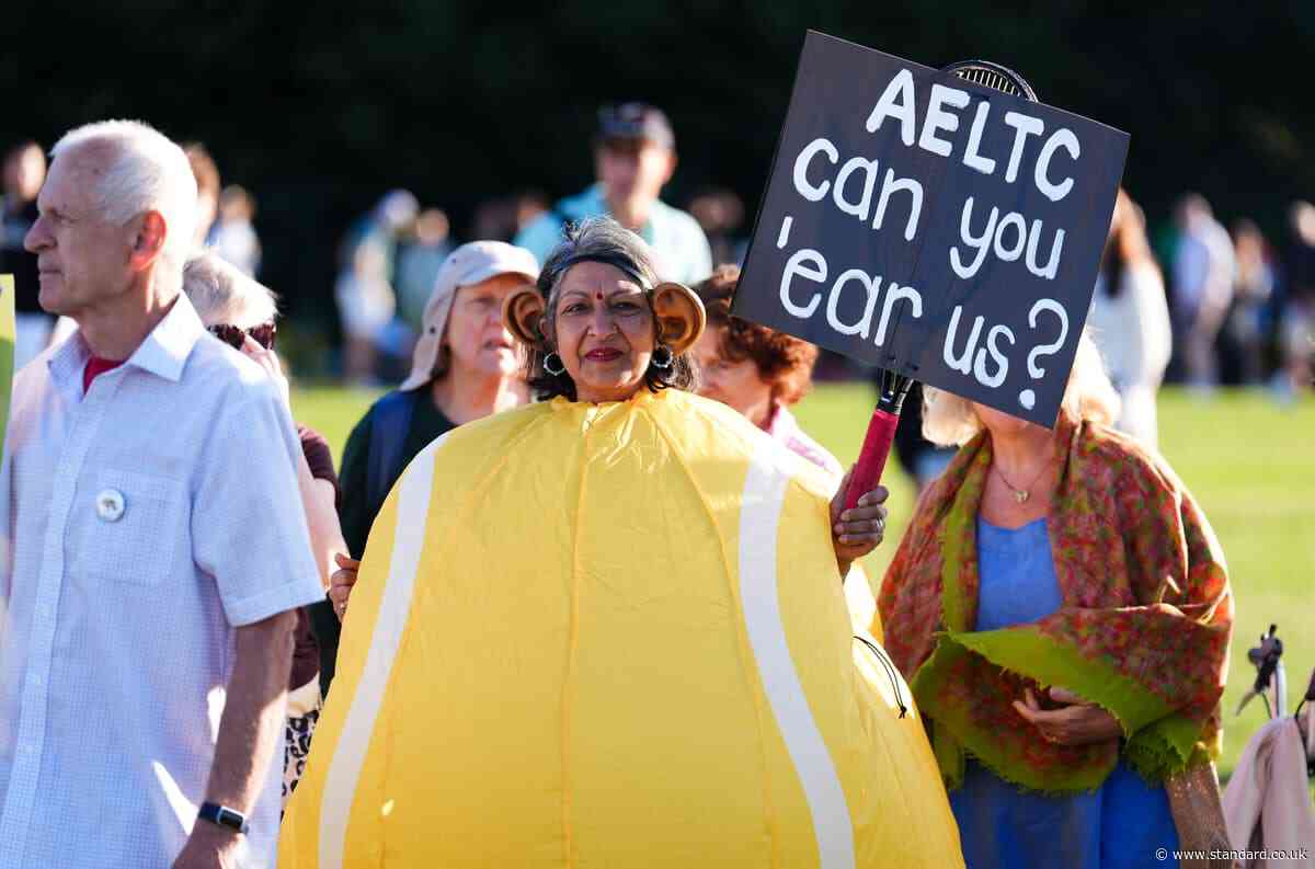 Save Wimbledon Park protesters arrive at The Queue for day one of Wimbledon
