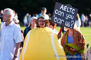 Save Wimbledon Park protesters arrive at The Queue for day one of Wimbledon