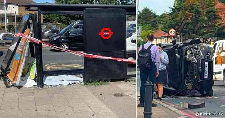 Car crashes into people queuing at a bus stop in north London