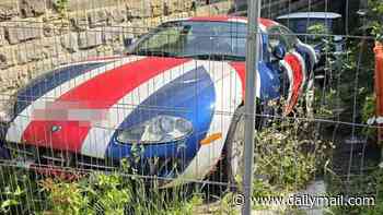 Made In Chelsea star Ollie Locke mourns the loss of his custom Union Jack Jaguar as he discovers it 'rotting on a driveway' following his 'humiliating' eviction