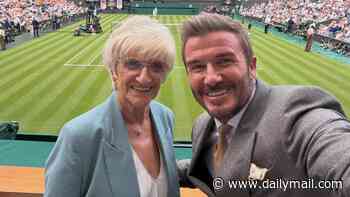 David Beckham snaps selfies from the Royal Box with his mum Sandra before introducing her to Novak Djokovic on their annual day out at Wimbledon