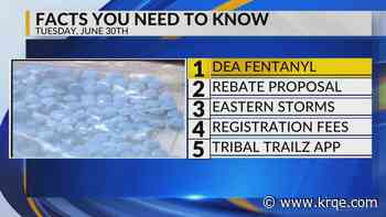 DEA fentanyl, Rebate proposal, Storm chances, Registration fees, Tribal trials app