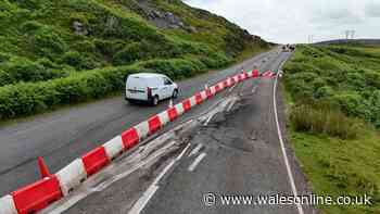 Road cracking up due to instability of Welsh mountain
