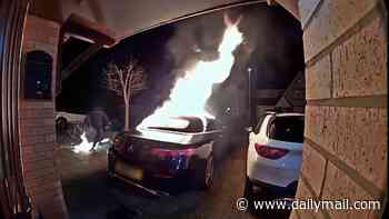 Moment arsonist sets fire to £45k Mercedes-Benz in driveway - as he is jailed for more than three years