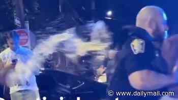 Dystopian moment Boston police officer is attacked by CROWD while trying to detain man on darkened street