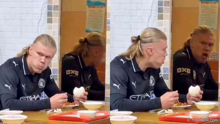 A clip of Erling Haaland eating has gone viral. Its not real.