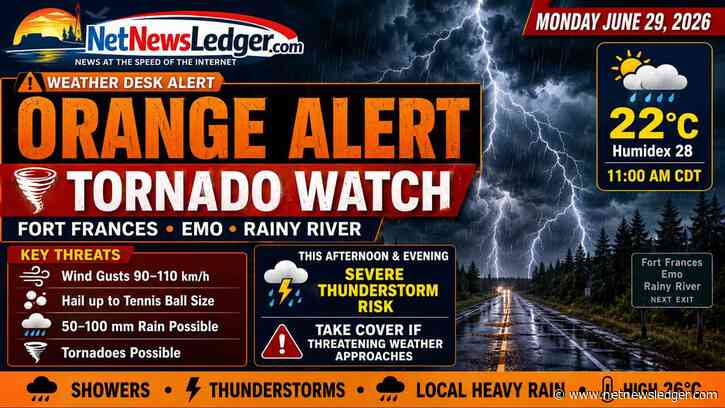 Weather Alert – Tornado Watch in Effect for Fort Frances – Emo – Rainy River and Atikokan
