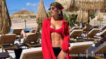 Frankie Bridge flashes her abs in a red bikini top as she enjoys two days of 'sunshine and wellness' in Mallorca