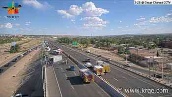 Fiery crash shuts down northbound I-25 north of Gibson in Albuquerque