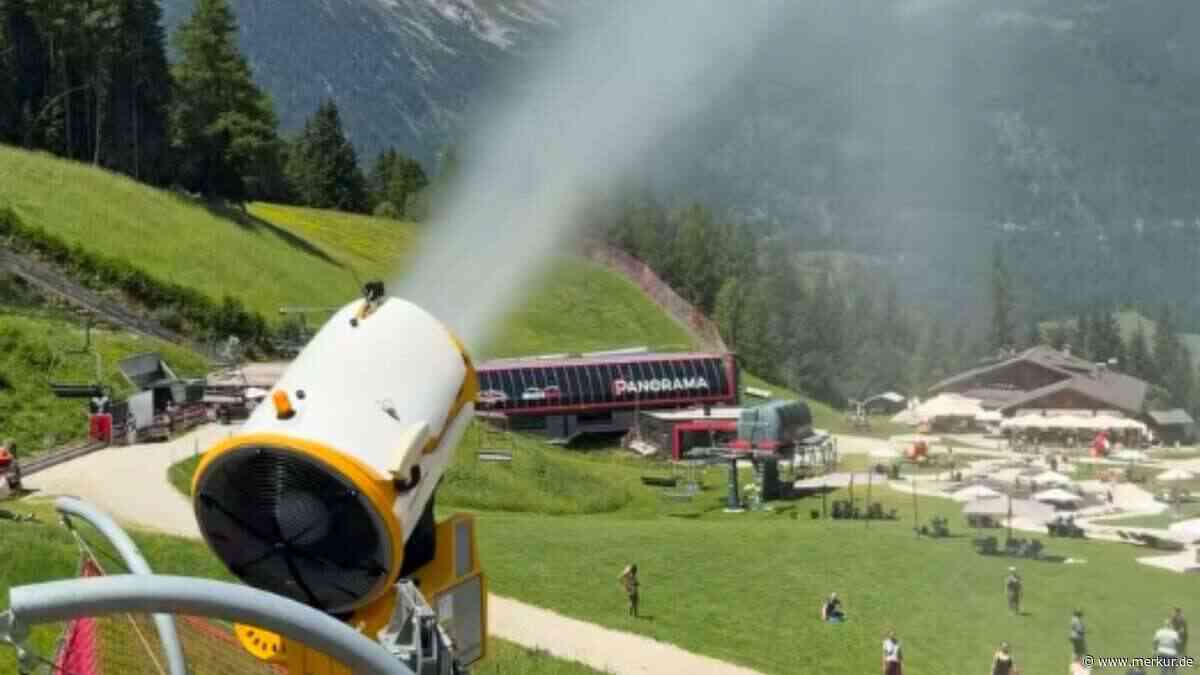 Schneekanone läuft mitten im Sommer: Familienziel in den Alpen kontert Kritik an „Regenbogenmaschine“