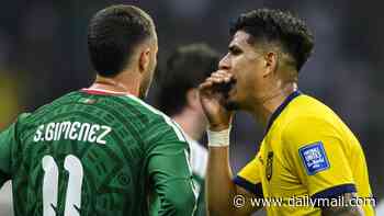 Arsenal star becomes second player to be sent off at World Cup for covering his mouth - as Ecuador are knocked out at the last-32 stage by Mexico