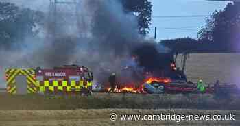 Fire crews tackle huge farm machinery blaze near Cambridgeshire