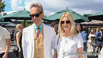 Proud new grandfather Richard E. Grant looks dapper in tennis whites as he treats daughter Olivia, 37, to her first post-baby day out on day three of Wimbledon
