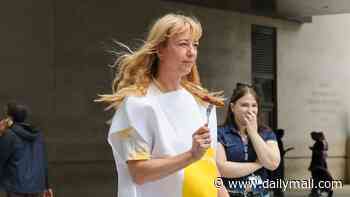 Sara Cox dresses in a fried egg costume as she films fun promo skit days before the launch of her Radio 2 Breakfast Show