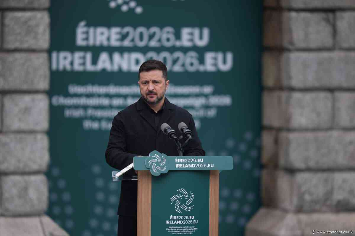 Zelensky takes aim at Russian-owned companies in Europe during Dublin address
