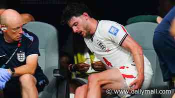 Declan Rice spotted icing hamstring following substitution against DR Congo - after England star opened up on managing 'strange' issue