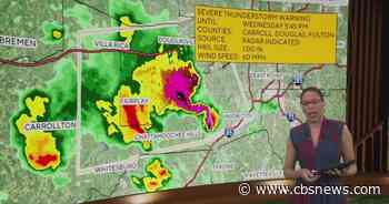 Potentially severe thunderstorms moving across North Georgia, bringing heavy rains