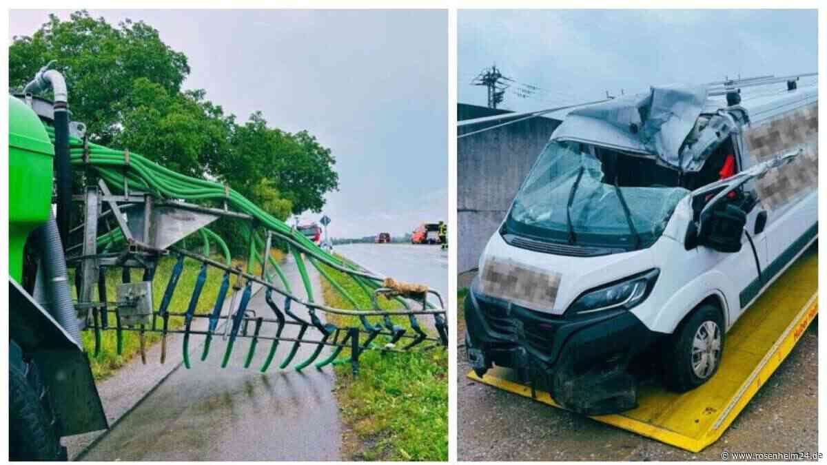 Unfall auf der St2359 – Auto prallt gegen Gülleanhänger und dann gegen Kuhstallwand