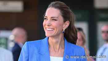 Kate's regal in royal blue! Princess of Wales stuns in a stylish Gabriela Hearst suit and £160 gemstone earrings while keeping her hair in a chic updo for Wimbledon