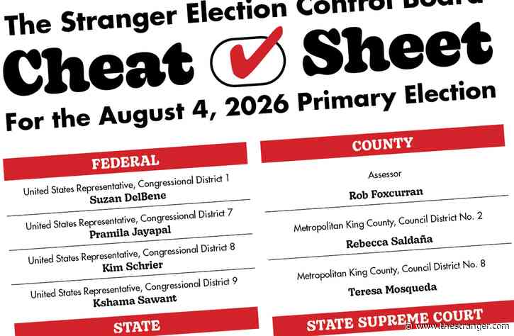 The Stranger Election Control Board 2026 Primary Election Cheat Sheet