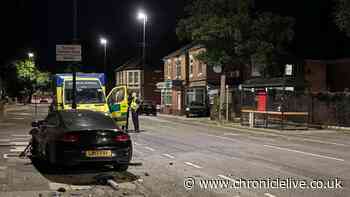 Car ends in driveway across Tyneside street after being smashed into by Mercedes in hit and run