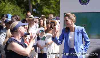 Princess Kate greets fans at Wimbledon and sits next to Andy Murray to watch the tennis