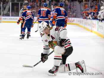 Blackhawks star Connor Bedard suffers apparent injury at Burnaby’s Scotia Barn
