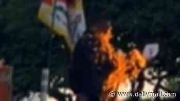 Terrifying moment Tibetan protester sets himself on FIRE outside United Nations building in NYC