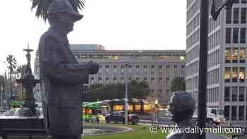 Bizarre statue of Anthony Albanese and Donald Trump suddenly emerges in an Aussie city sparking police investigation: 'May I lick your boots?'