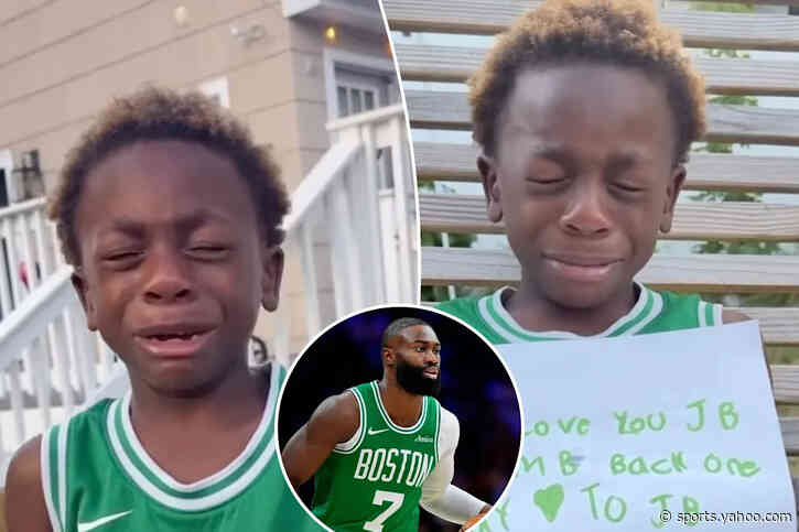 Jaylen Brown comforts crying 6-year-old superfan after trade to 76ers