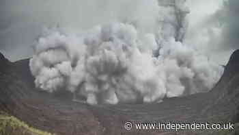 Watch as volcano erupts in spectacular explosion of water and ash in the Philippines
