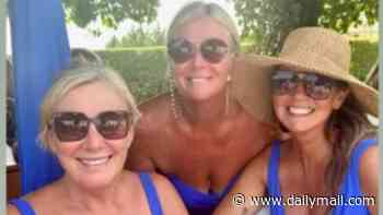 Harry Styles' mum Anne Twist, 58, shows off her incredible figure in plunging blue swimsuit as she matches with her pals at wedding abroad