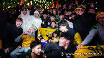 ‘Where the true believers come’: Fans and flares descend on Federation Square for Socceroos
