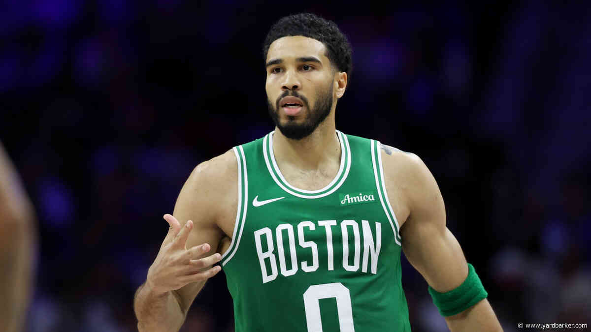 Celtics' Jayson Tatum reacts to the Jaylen Brown trade