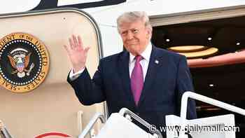 Taylor, hold our beer! Trump deboards Air Force One after dramatic Mt Rushmore flyover as he kicks off America 250 celebrations with newlyweds Bettina and Don Jr and daughter Tiffany