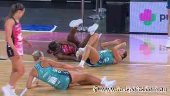 ‘In a world of pain’: Tbirds star crash lands in ‘demolition derby’ act – Netball GF LIVE