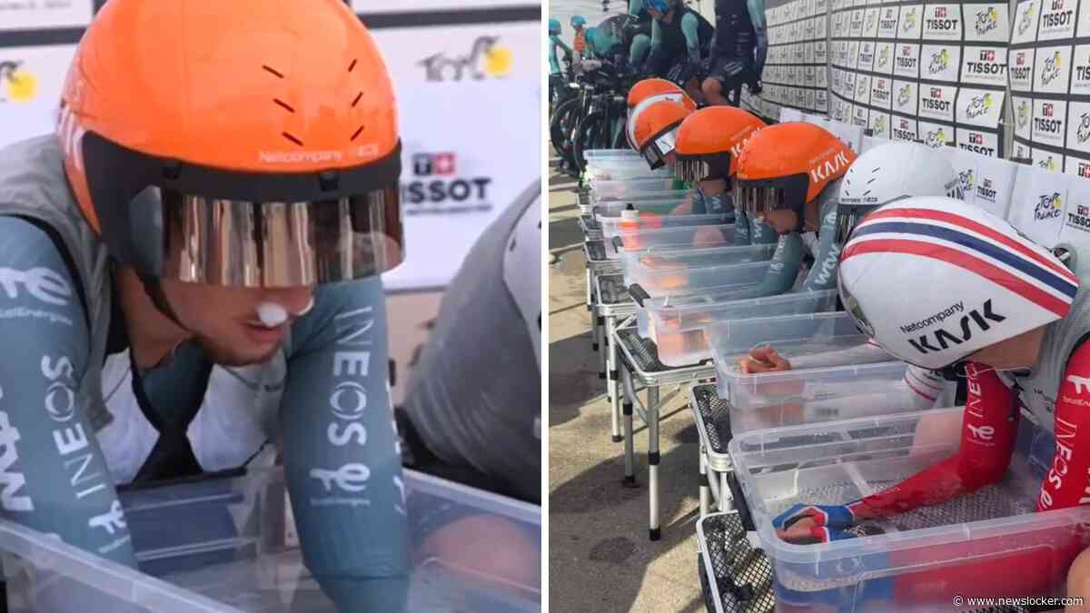 Opmerkelijk beeld in Tour de France: volledig gefocust INEOS kiest voor bakken met ijskoud water vlak voor ploegentijdrit