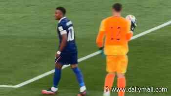 Paraguay keeper throws ball at Kylian Mbappe after handshake snub before France players brawl with their rivals in feisty World Cup clash