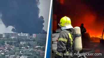 Grote brand in fabriekshal in Russische stad Stavropol, dak stort deels in