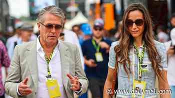Hugh Grant and his wife Anna Eberstein jet back from Taylor Swift's wedding in time to enjoy the British Grand Prix in Silverstone