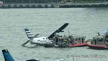 Small plane carrying eight people from the Hamptons CRASHES into East River in New York City