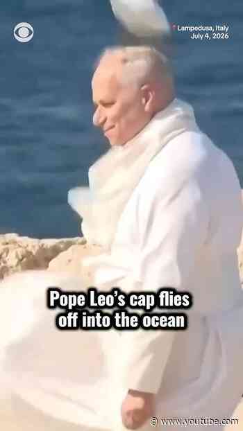 Pope Leo XIV's zucchetto blows off his head in Lampedusa’s Favaloro Pier #shorts