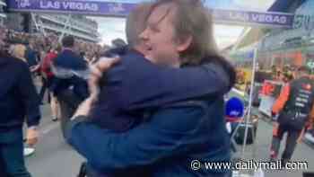 Lewis Capaldi shares a hug with Martin Brundle as they bury the hatchet at the British Grand Prix a year after the F1 legend swerved his handshake and awkwardly mistook his brother for him